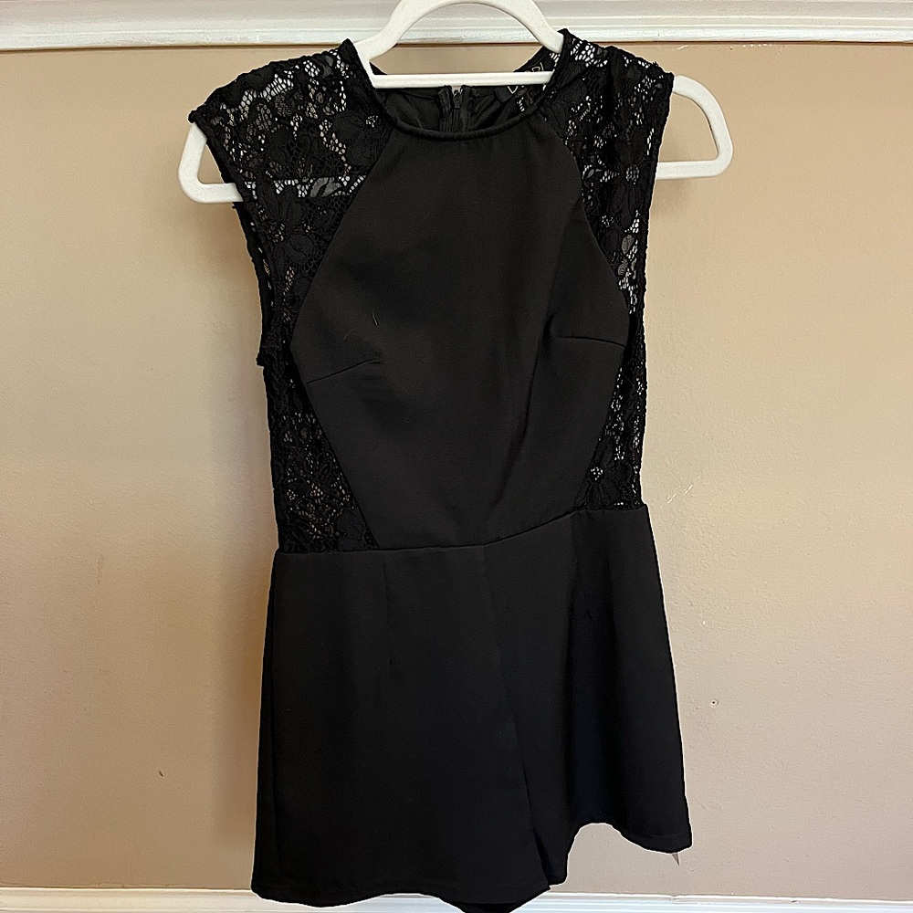 Red Dress Boutique Black Romper with Lace Sleeves